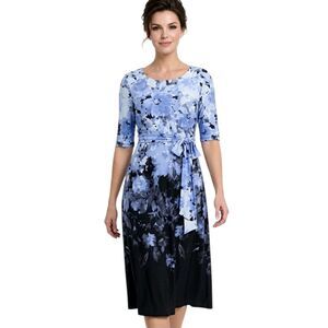 Kasper Blue And Black Ombre Floral Fit & Flare Dress Size 16P